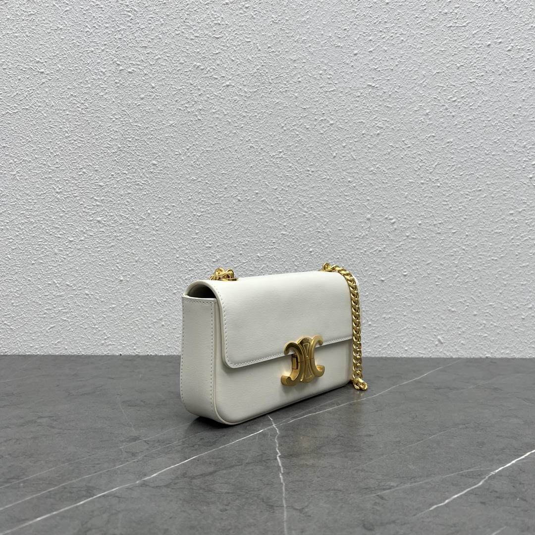 Celine Chain Shoulder Bag Claude In Shiny Calfskin White/Gold 197992